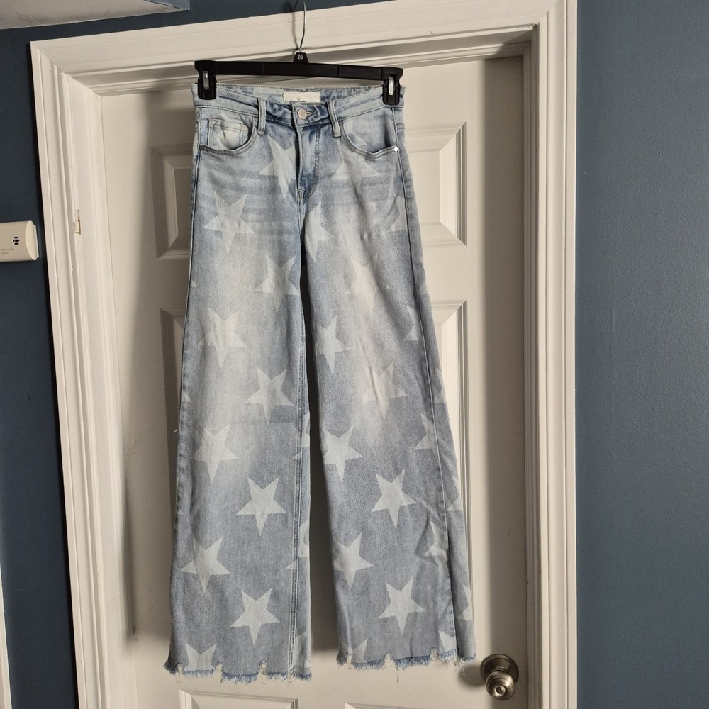 Risen Jeans Womens 1 25 Wide Leg Stars Festival Western USA Patriotic Boho